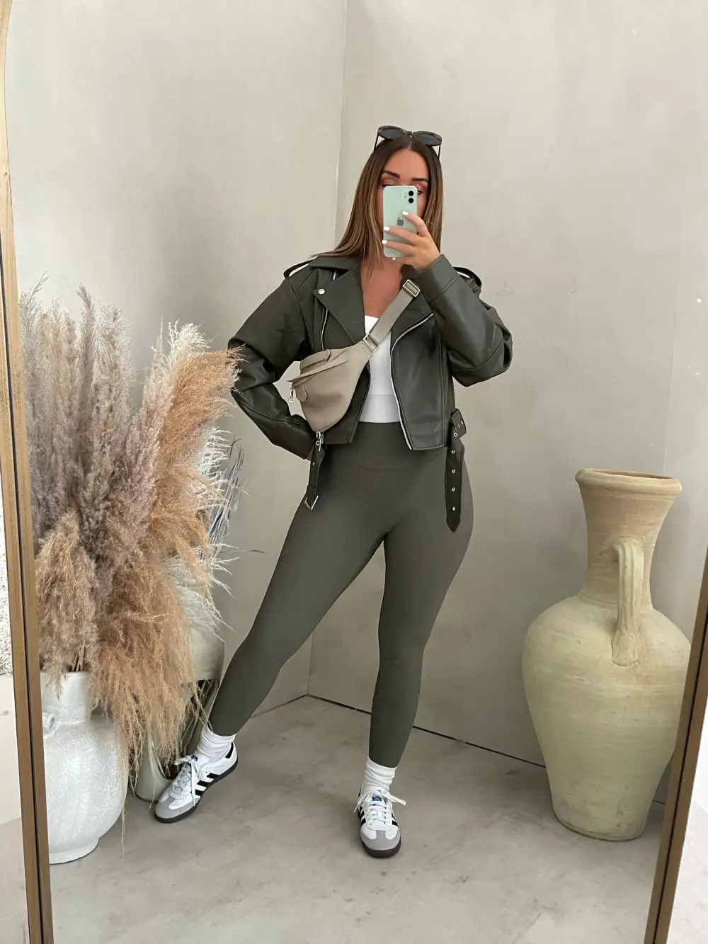 OLIVIA KHAKI VEGAN LEATHER JACKET